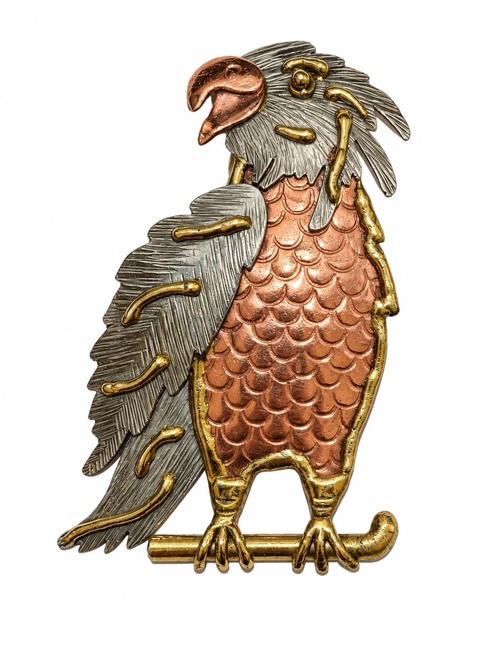Vintage Mexican Parrot Brooch Multicolor
